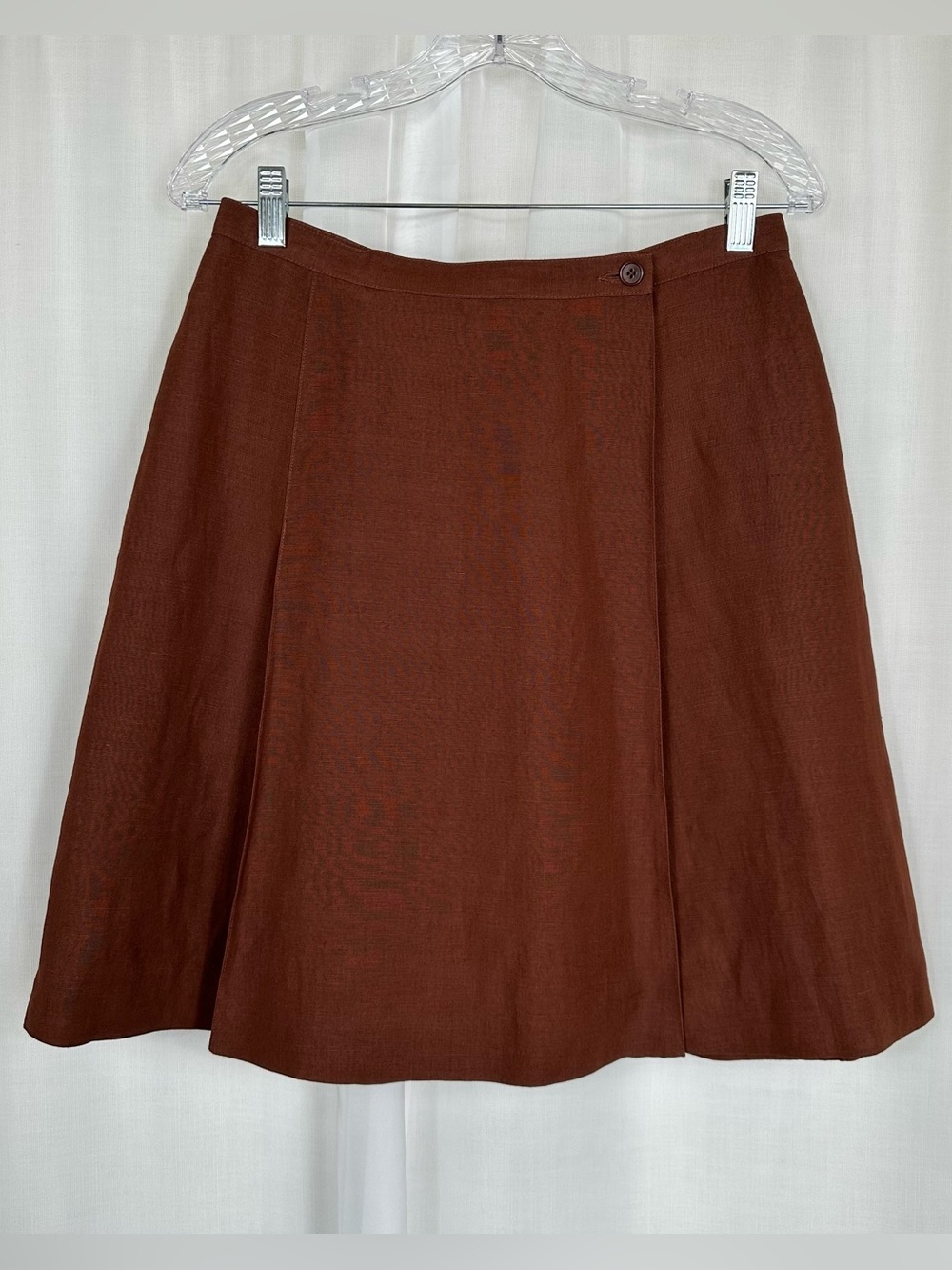 VTG 90s AKA Eddie Bauer Linen Rayon Blend Brown Button Wrap Skirt Lined 10 EUC